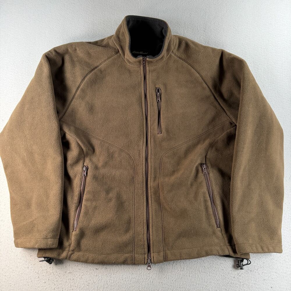 Eddie Bauer WindCutter Fleece Jacket Men's L Brown Full Zip Lined Outdoor